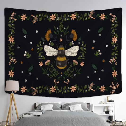 Decobites Plants Honeybee Wall Hanging Tapestry, Bohemian Beach Mat, Yoga Mat, Bedroom Art Decor