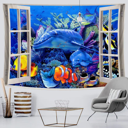 ديكور بايتس™ بساط يوغا ماندالا ثلاثي الأبعاد لعالم ما تحت الماء، ديكور منزلي، نسيج أريكة هيبي، بطانية