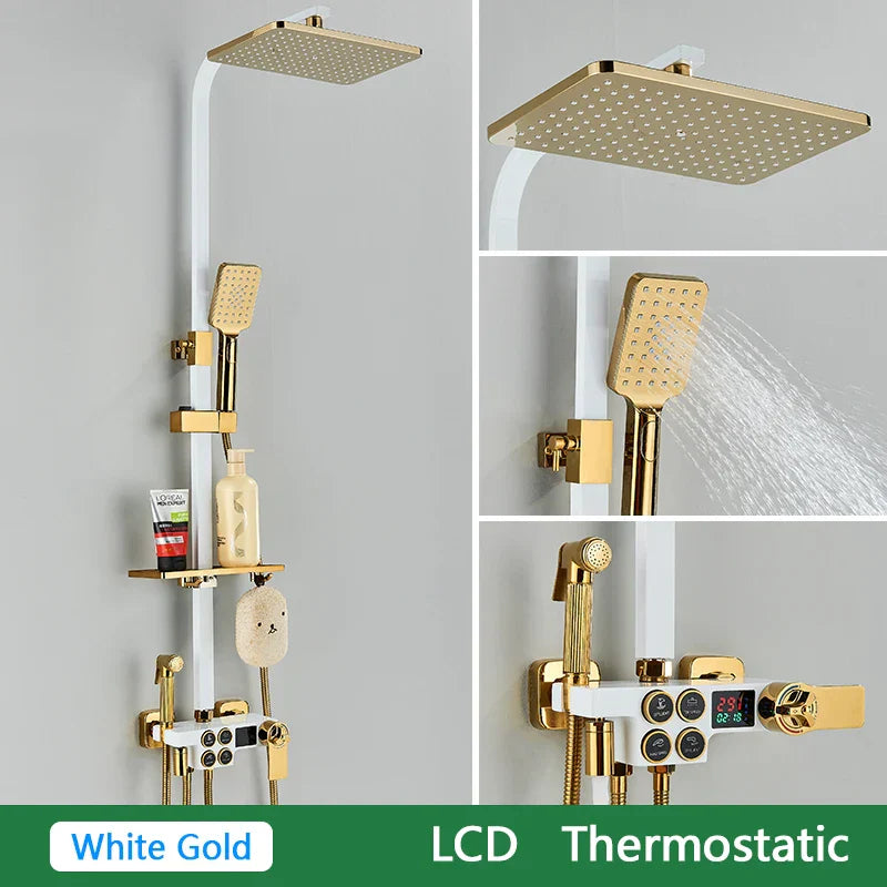 DecorBites™ Brass LCD Thermostatic Mixer Shower Set with Bidet and Tub Spout
