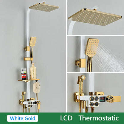 DecorBites™ Brass LCD Thermostatic Mixer Shower Set with Bidet and Tub Spout