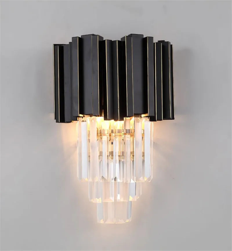 Aplique de pared Decorbites™ de cristal negro dorado con gotas de cristal K9, lámpara de pared moderna con pantalla de gotas de cristal