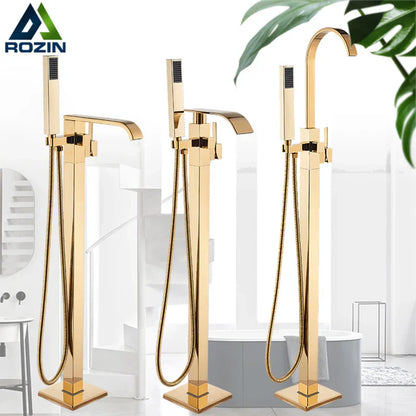 DecorBites™ Golden Bathtub Shower Faucet Floor Mounted Waterfall Mixer Tap