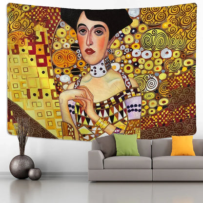 Decobites Gold Kiss Oil Painting Tapestry Wall Hanging Art Blanket