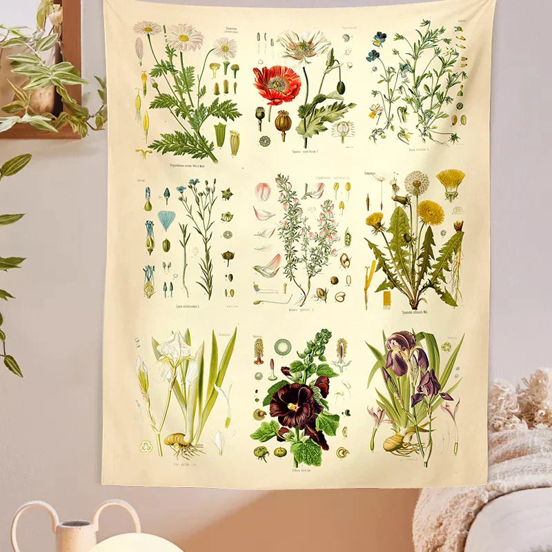 Decobites Wildflower Garden Tapestry Wall Hanging: Vintage Floral Art Tapestries for Colorful Home Decor