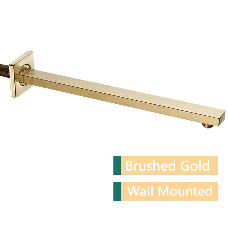DecorBites™ Gold Stainless Steel Shower Arm & Head Holder Wall Mount Fixed Pipe