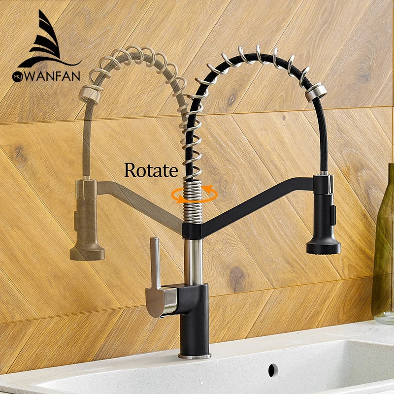 DecorBites™ Black Brass Kitchen Faucet Pull Out Swivel Spout Mixer Tap