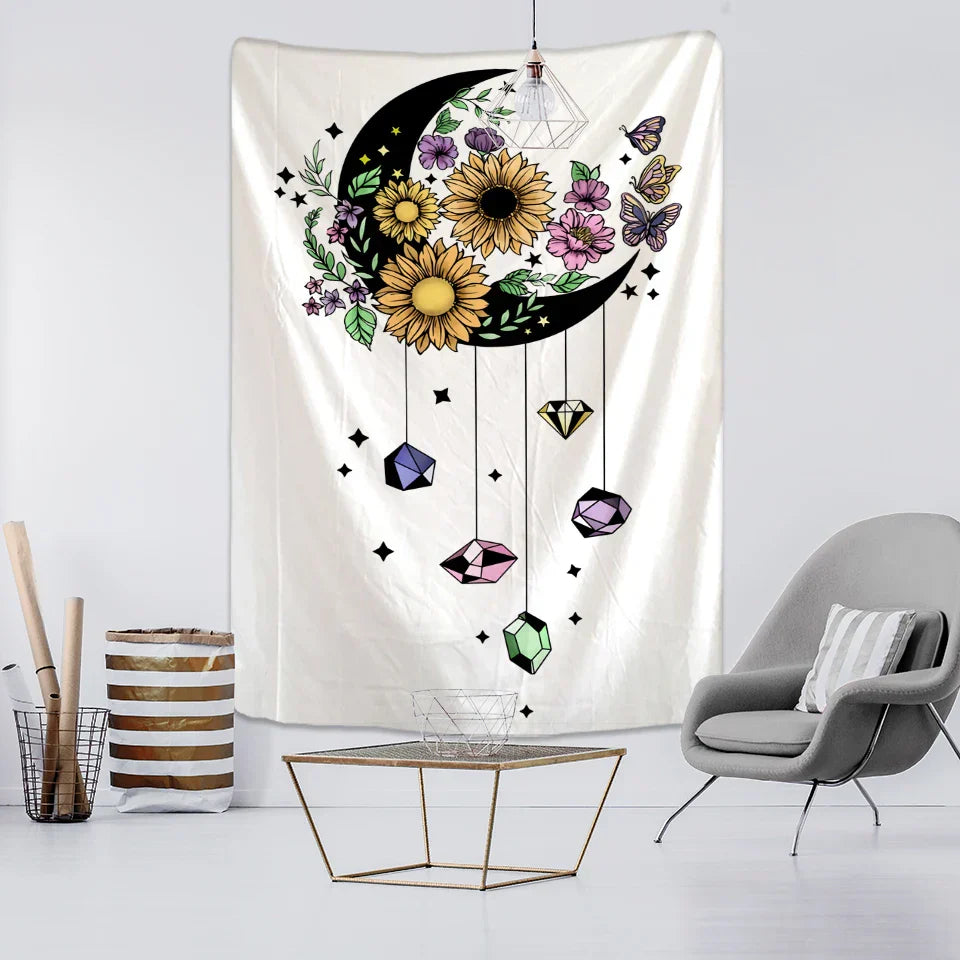 Decobites Moon Flower Tarot Tapestry Wall Hanging Bohemian Hippie Home Decor