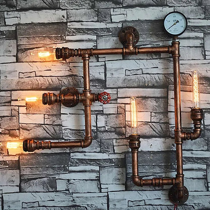 Decorbites™ Luces de Pared para Tuberías Industriales de Agua, Sconces de Pared Retro de Hierro con Óxido, Accesorios de Iluminación Vintage para el Hogar
