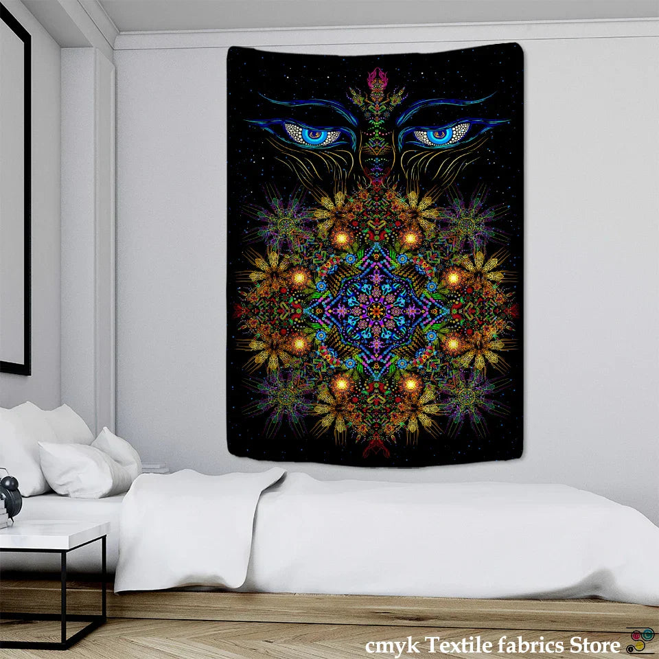 Psychedelic Human Face Wall Tapestry Fluorescent Hippie Art for Decobites Home Décor