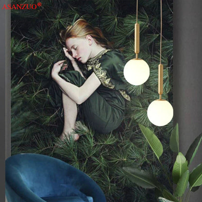 DecorBites™ Brass Glass Ball Pendant Lights for Living Room Restaurant Kitchen Decor