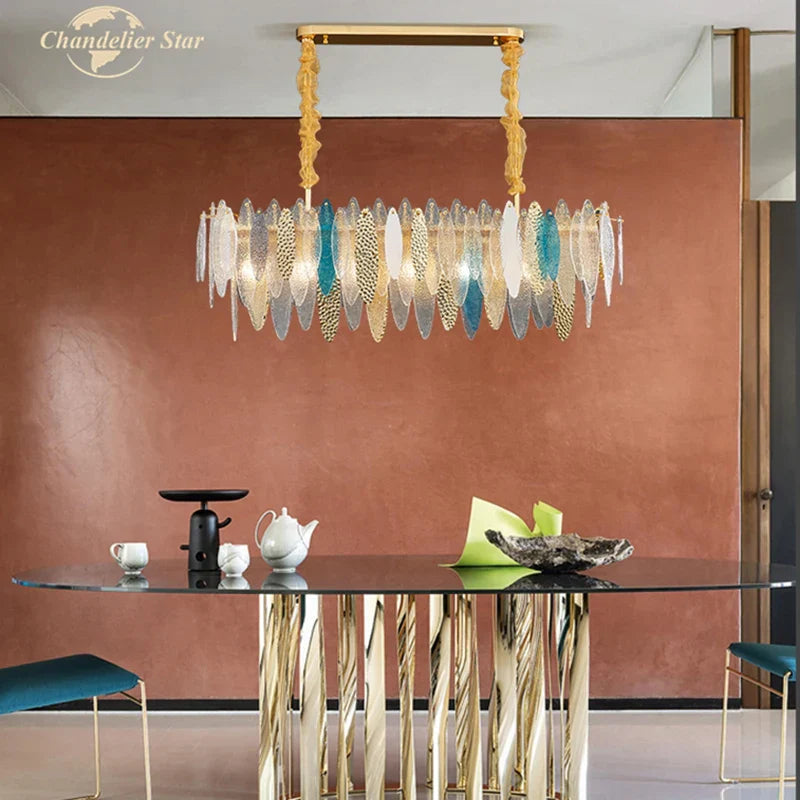 DecorBites™ LED Glass Metal Leaf Chandelier: Luxury Postmodern Lighting for Home Decor, Bedroom, Living Room
