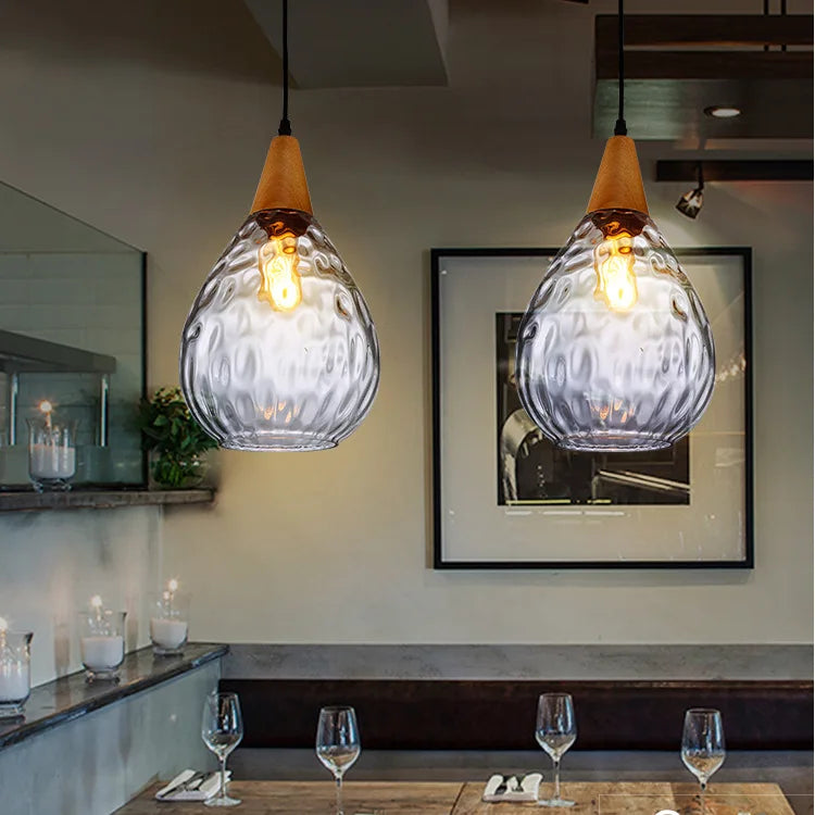 DecorBites™ Glass Wooden Pendant Lamp: Modern Creative Hanging Lighting for Living Room, Restaurant, Bar.