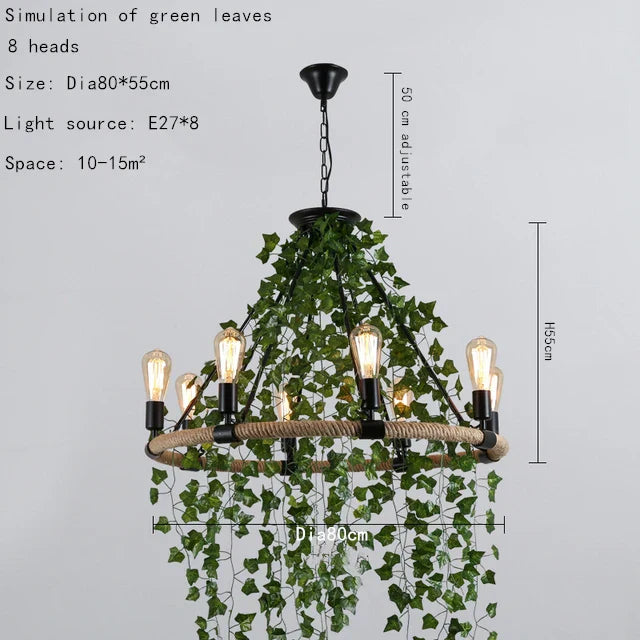 DecorBites™ Green Leaf Chandelier: Multi Heads Simulation for Bar, Milk Tea Shop, Corridor Lighting