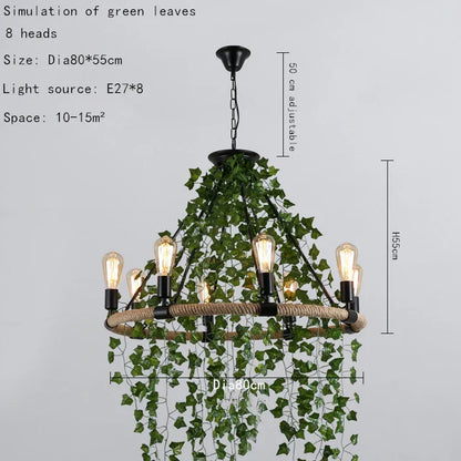 DecorBites™ Green Leaf Chandelier: Multi Heads Simulation for Bar, Milk Tea Shop, Corridor Lighting