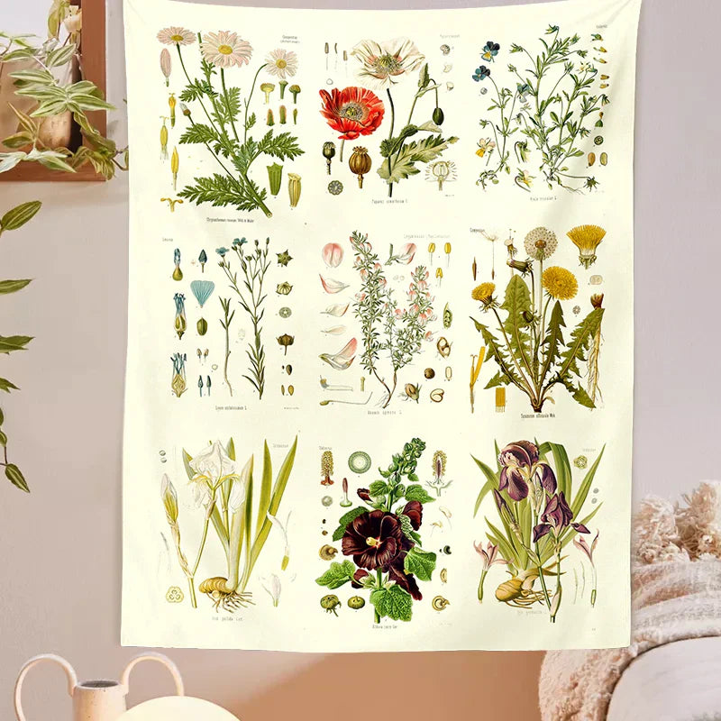 Decobites Wildflower Garden Tapestry Wall Hanging: Vintage Floral Art Tapestries for Colorful Home Decor