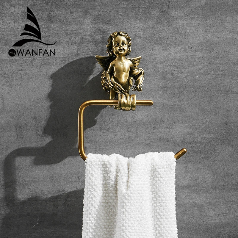 DecorBites™ Gold Brass Angel Towel Ring Wall Rack for Bathroom - MB-0786B