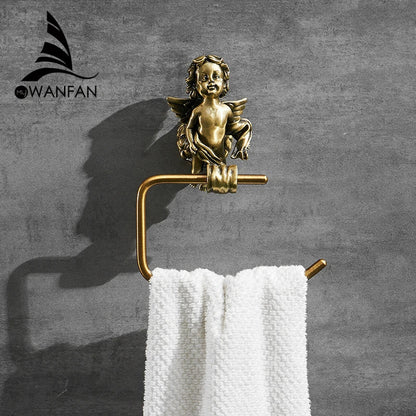 DecorBites™ Gold Brass Angel Towel Ring Wall Rack for Bathroom - MB-0786B