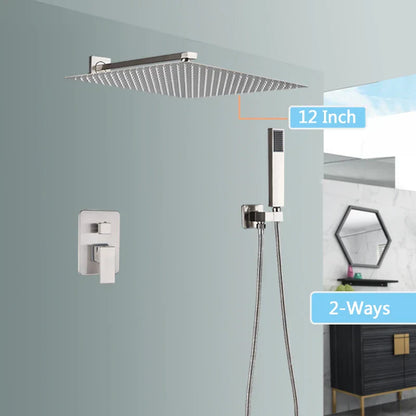 DecorBites™ Brushed Nickel Rainfall Shower Faucet Set with Tub Spout - 16" Head