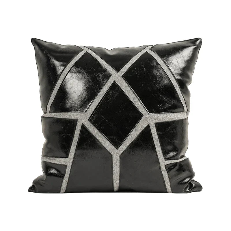 DecorBites™ Leather Patch Embroidery Cushion Cover: Modern Luxury Pillow Case for Sofa
