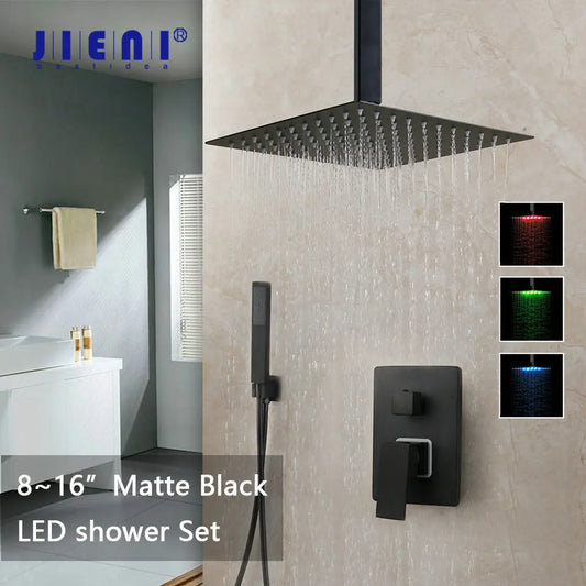 DecorBites™ Black Bathroom Shower Faucet Set with Ceiling Mount LED Shower Head Mixer Tap