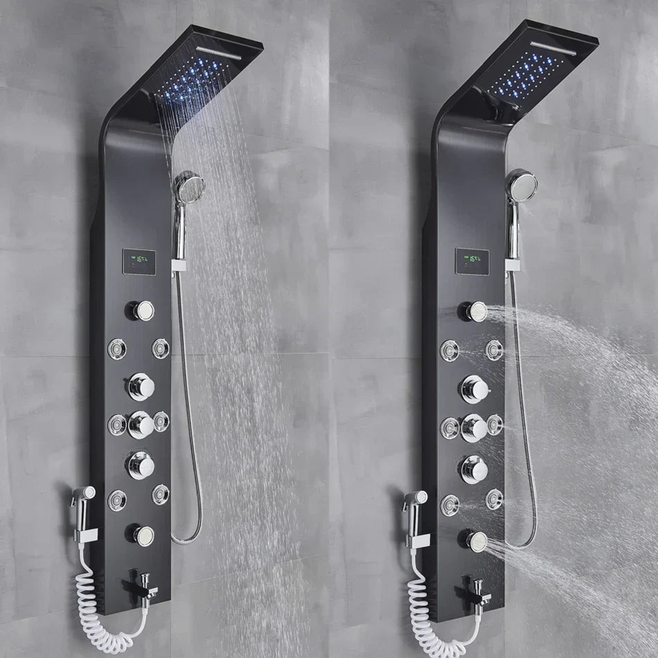 DecorBites™ LED Rainfall Shower Panel System with Temperature Screen