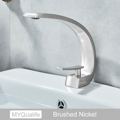 DecorBites™ Brushed Gold Basin Faucet, Deck Mounted Wash Basin Mixer for Bathroom