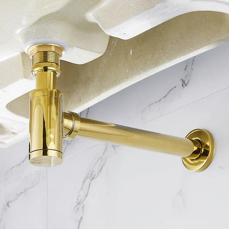 DecorBites™ Brass Basin Wast Drain P-trap for Bathroom Sink - Black/Brushed Gold/Chrome