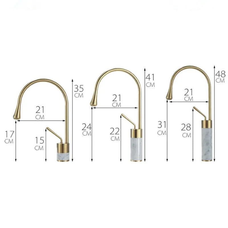 DecorBites™ Gold & Marble Basin Faucet: Single Handle Swivel Sink Water Crane