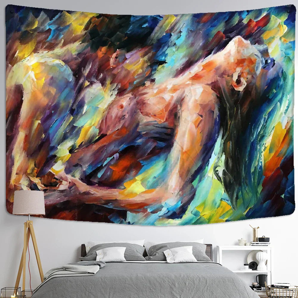 Decobites Psychedelic Witchcraft Oil Painting Tapestry for Bohemian Home Decor