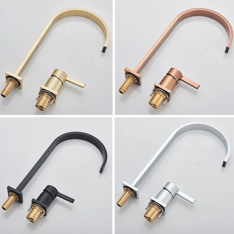 DecorBites™ Brushed Gold Basin Faucet Single Handle Widespread Bathroom Sink Mixer Tap