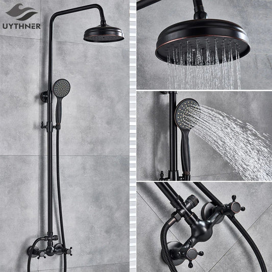 DecorBites™ Black Bronze Shower Faucet Set with 8" Rain Shower Head & Hand Shower