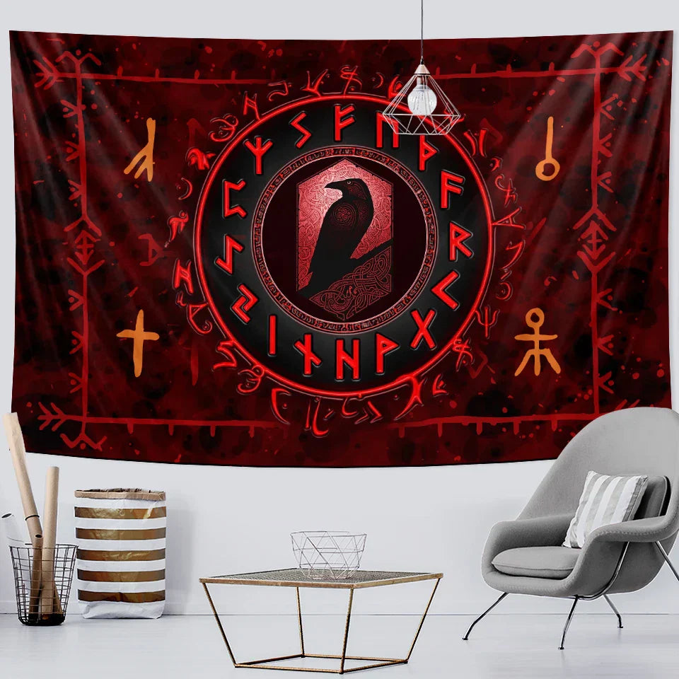 Decobites Viking Mystical Symbol Tapestry Wall Hanging for Bohemian Home Decor