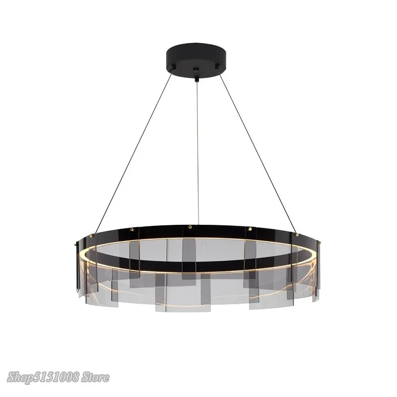 DecorBites™ LED Glass Ring Pendant Lights: Modern Iron Art Hanging Lamps for Home Décor