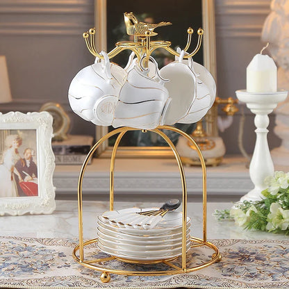 DecorBites™ Gold Wave Bone China Tea Cup Set 200ml High-grade Porcelain Drinkware