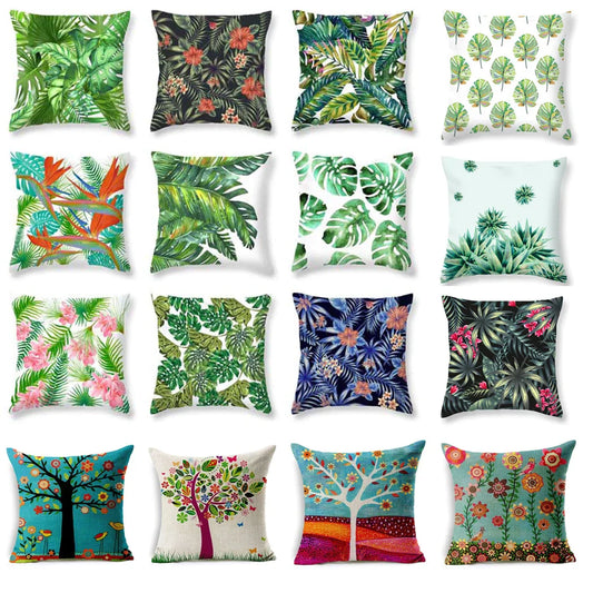 DecorBites™ Green Leaves Decorative Throw Pillowcase 45*45cm for Sofa Home Decor