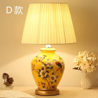 DecorBites™ Chinese Bird Flower Ceramic Table Lamp for Bedroom Living Room Bedside