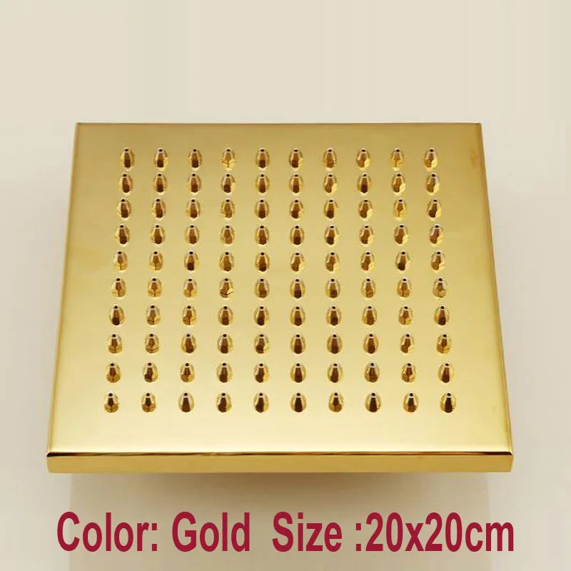 Ducha de techo tipo lluvia cuadrada dorada DecorBites™ de cobre para baño