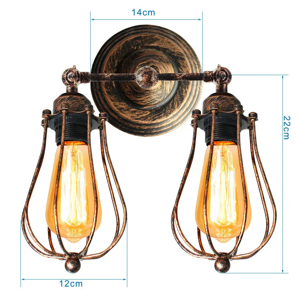 DecorBites™ Adjustable Industrial Wall Light Rustic Wire Metal Cage Sconce