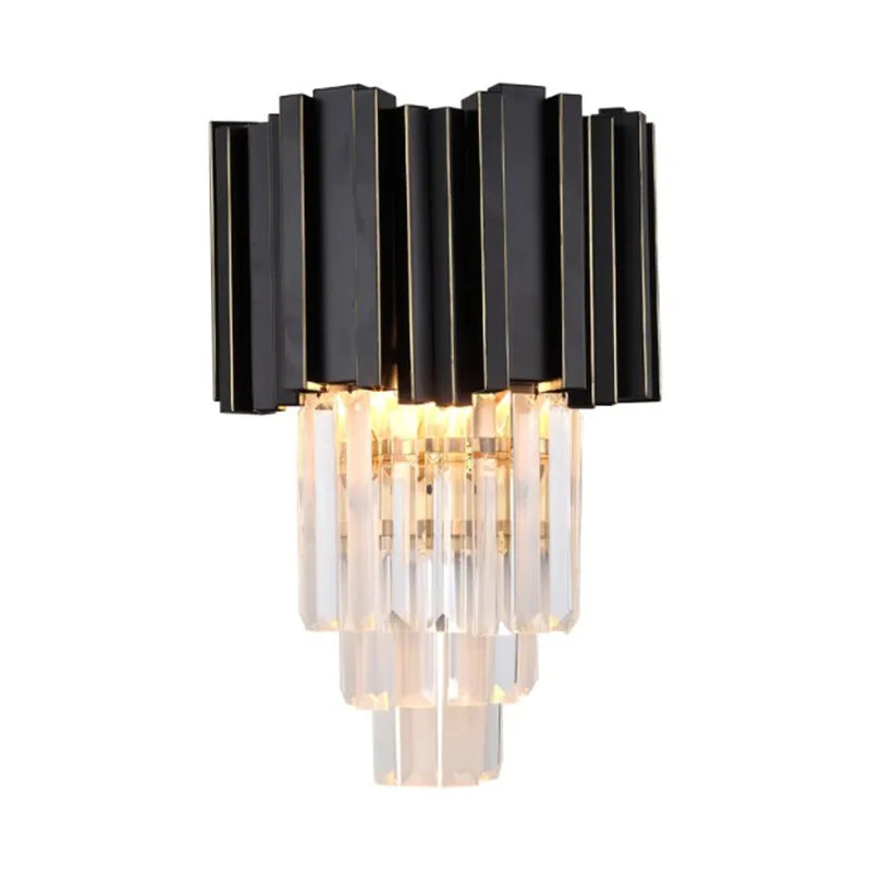 DecorBites™ Gold Black Crystal Wall Sconce, Modern K9 Crystal Drops Shade Wall Lamp