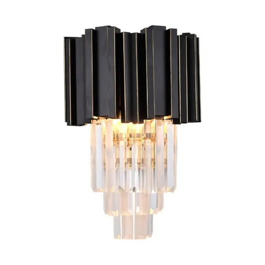 DecorBites™ Gold Black Crystal Wall Sconce, Modern K9 Crystal Drops Shade Wall Lamp