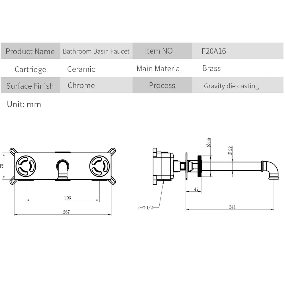 Grifo de lavabo de pared DecorBites™ de estilo industrial, color negro, con doble manija