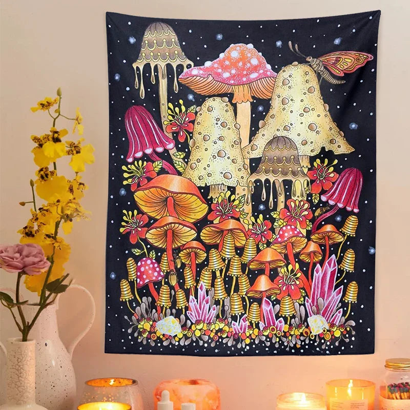 Decobites Psychedelic Mushroom Botanical Boho Wall Hanging Tapestries