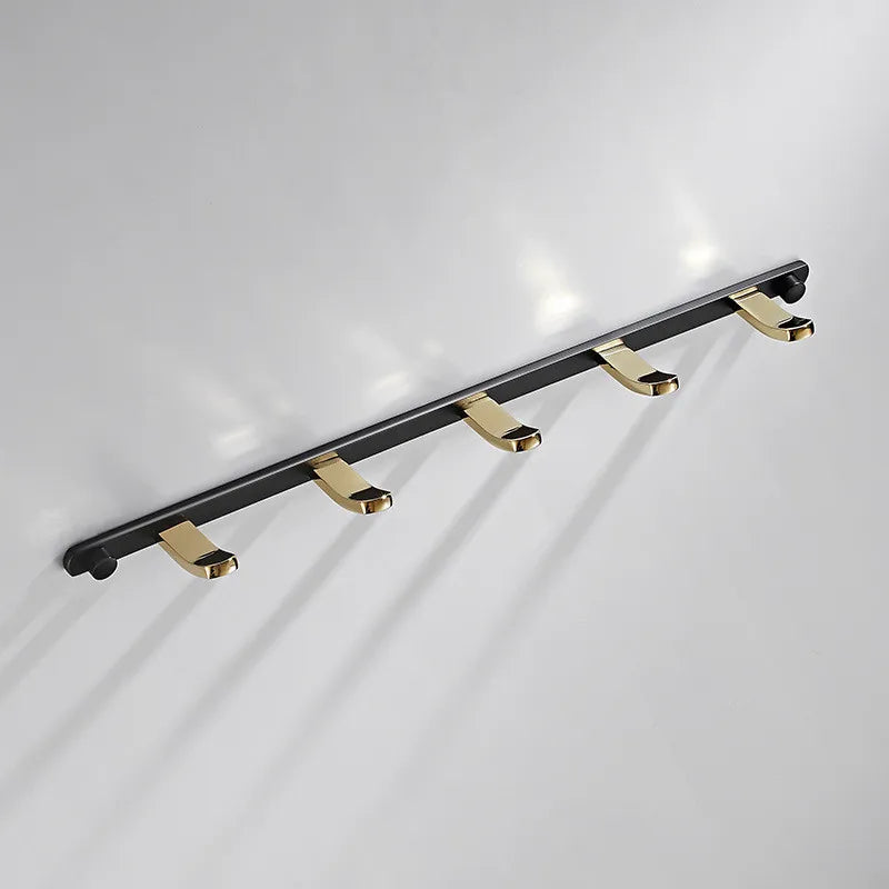 DecorBites™ Brass 5-Hook Robe Rack in Black Gold for Wall Mount Towel & Clothes Storage