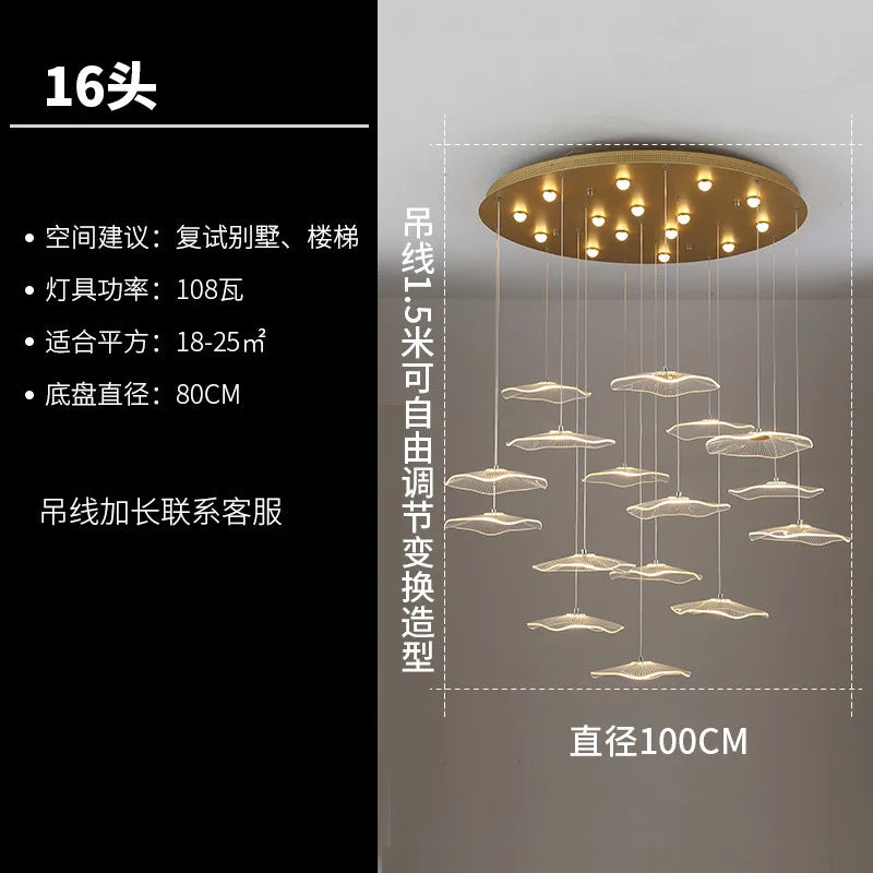 DecorBites™ Lotus Leaf Chandelier: Modern Luxury Acrylic LED Hanging Lamp for Villa, Hotel, Living Room
