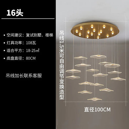 DecorBites™ Lotus Leaf Chandelier: Modern Luxury Acrylic LED Hanging Lamp for Villa, Hotel, Living Room
