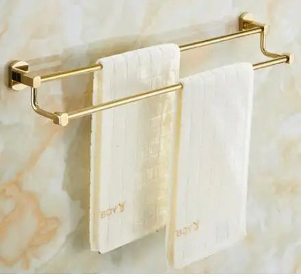 DecorBites™ Gold Brass Bath Hardware Set: Towel Rack, Paper Holder, Toilet Brush Holder, Towel Ranger, Hooks