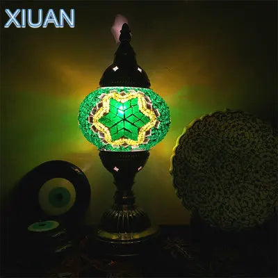 DecorBites™ Colorful Mosaic Table Lamp, Handmade Stained Glass Lampshade