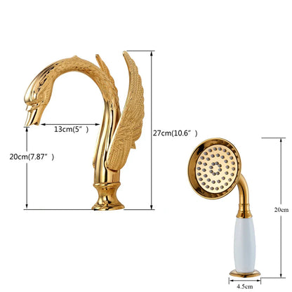 DecorBites™ Crystal Knob Swan Faucet 5-Hole Widespread Tub Mixer with Handshower