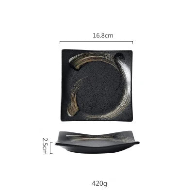 DecorBites™ Black Ceramic Sushi Plate and Rice Bowl Set