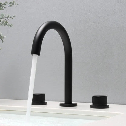 DecorBites™ Black & Brushed Gold Basin Faucets: Total Brass 3-Hole Waterfall Sink Faucet